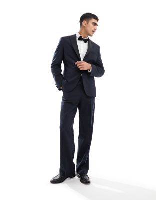 Asos Design Wide Tuxedo Suit Pants In Navy-black