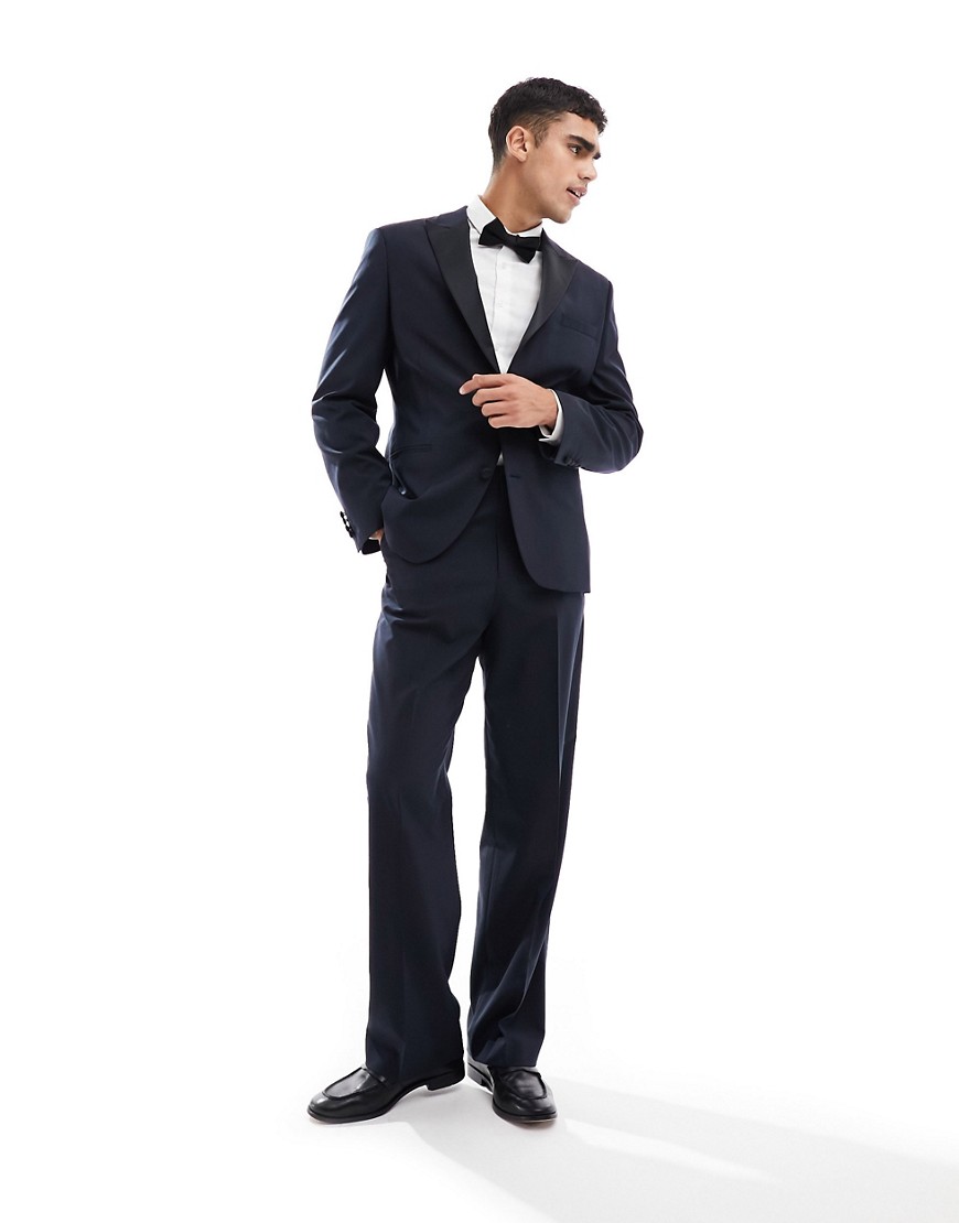 ASOS DESIGN wide tuxedo suit trouser in navy-Black