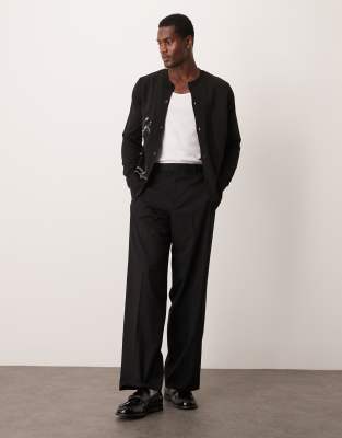 ASOS DESIGN wide tuxedo suit trousers in black