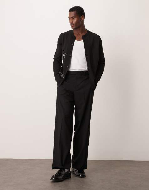 ASOS DESIGN wide tuxedo suit trousers in black - view 1