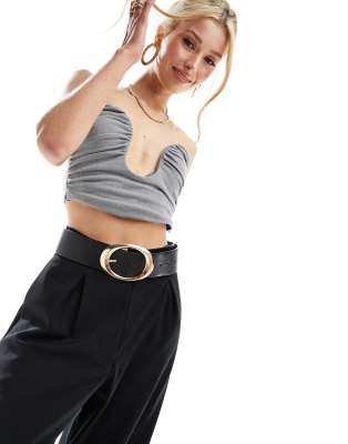 Asos Design Wide Waist Belt With Oval Gold Buckle-black