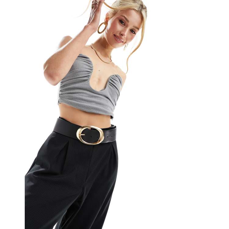 ASOS DESIGN wide waist belt with oval gold buckle