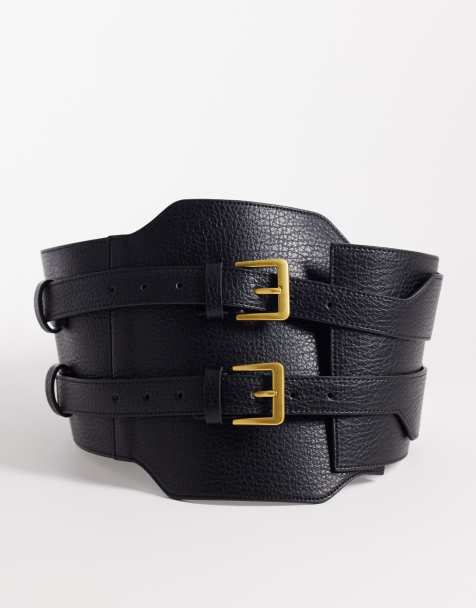 ASOS DESIGN wide waist double buckle belt in black - view 1