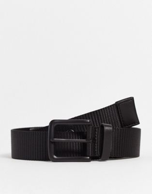 ASOS DESIGN wide webbing belt in black with black details