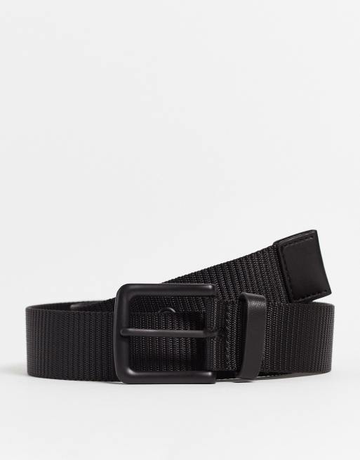 ASOS DESIGN wide webbing belt in black with black details | ASOS