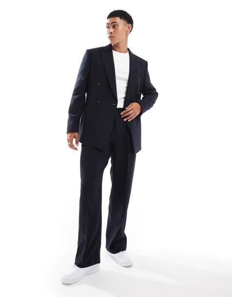 ASOS DESIGN wide wool blend suit pants in navy twill - view 1