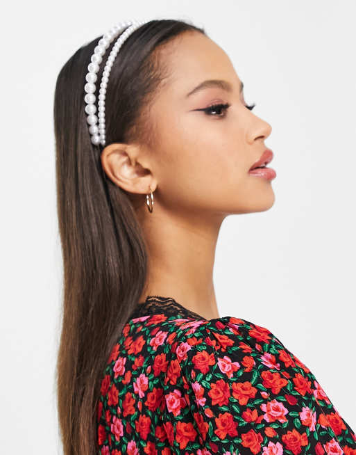 ASOS DESIGN – Wielorzędowa opaska na głowę z perełek