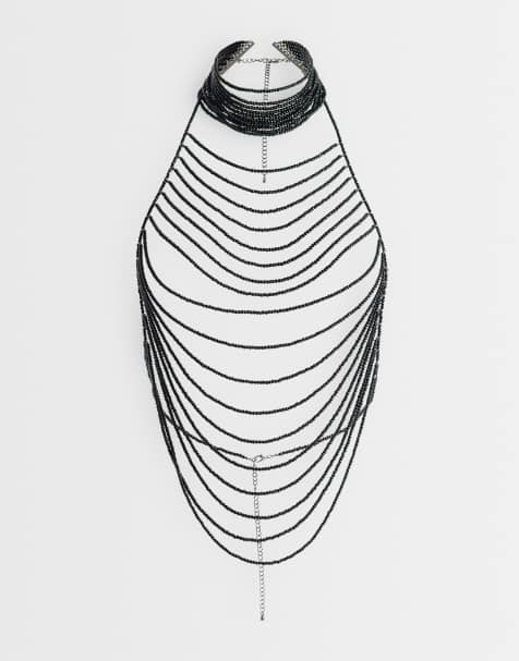 ASOS DESIGN wielorzędowa uprząż na ciało z koralikami, szara - view 1