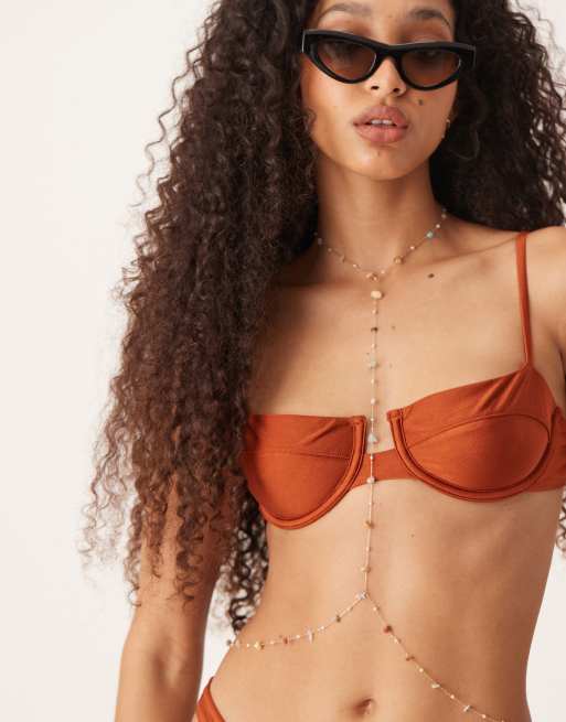 ASOS DESIGN – Wielorzędowy łańcuszek na ciało w odcieniu złota ze sztucznymi kamieniami półszlachetnymi
