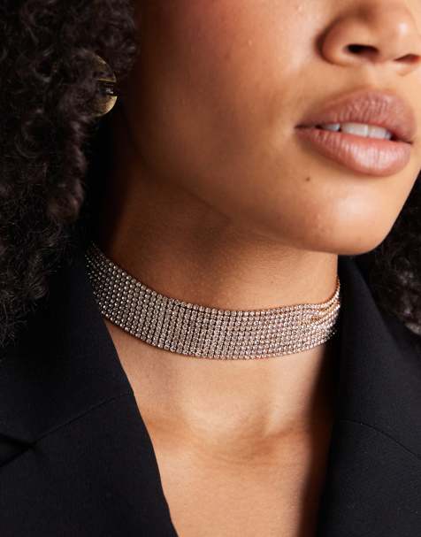 ASOS DESIGN – Wielorzędowy choker w kolorze złota, ze sztucznymi kryształkami - view 1