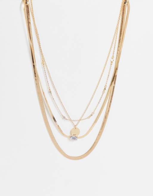 ASOS DESIGN – Wielorzędowy naszyjnik w odcieniu złota z kryształkami
