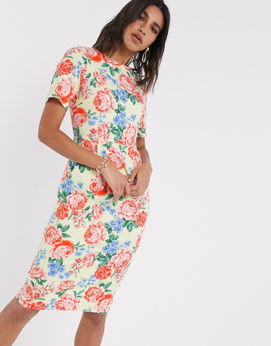 ASOS DESIGN - wiggle-jurk met bloemenprint-multi