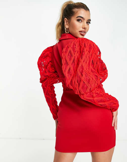 Asos red best sale lace dress