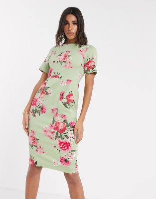 Asos Design Wiggle Midi Dress In Floral Print multi ModeSens