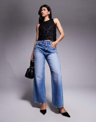 Asos Design Wiggle Sequin Sheer Mesh Tank Top In Black