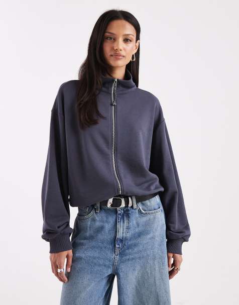 ASOS DESIGN - Wijd sweatshirt met opstaande boord en rits in marineblauw - view 1
