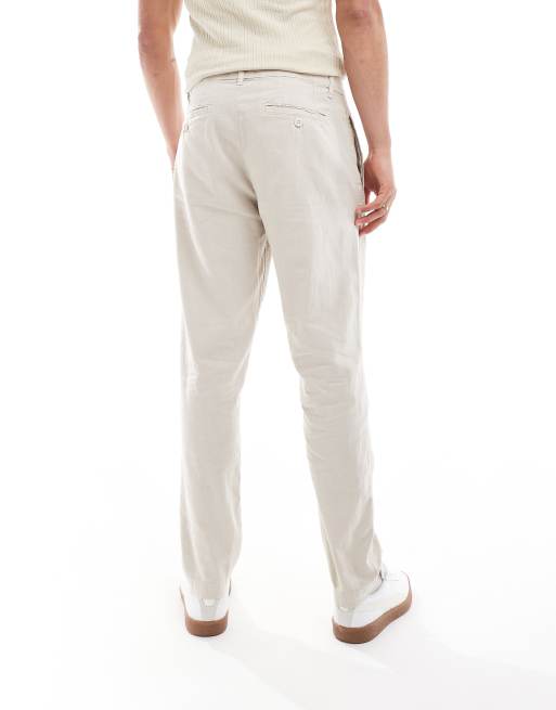 ASOS DESIGN - Wijde chinobroek van linnenmix met plooien in stone, 4 van 5