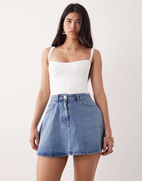 ASOS DESIGN - Wijde denim minirok in middenblauw - view 1