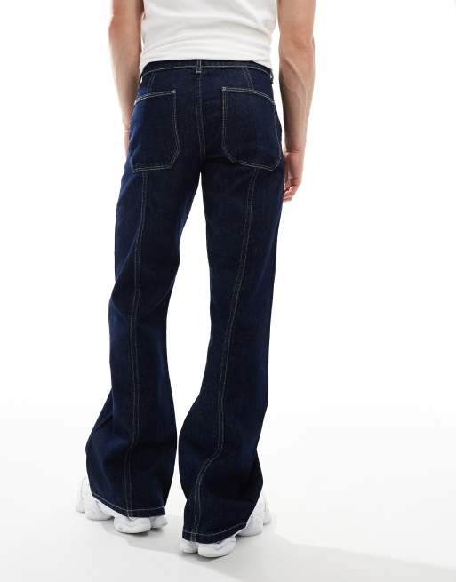 ASOS DESIGN - Wijde flared jeans met contrasterende stiksels en wassing in blauw, 2 van 5