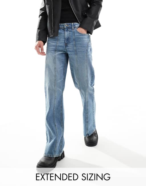 ASOS DESIGN - Wijde flared jeans met vlakken in mid-wash blauw