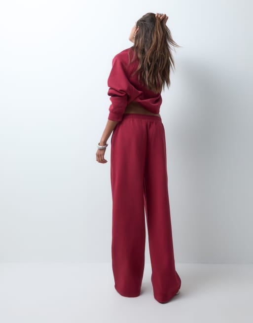 ASOS DESIGN wijde joggers van brushback in bordeauxrood, 3 van 5