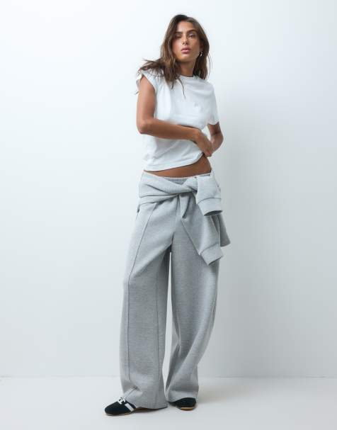 ASOS DESIGN wijde joggingbroek met plooidetail in grijs gemêleerde scuba-achtige stof - view 1