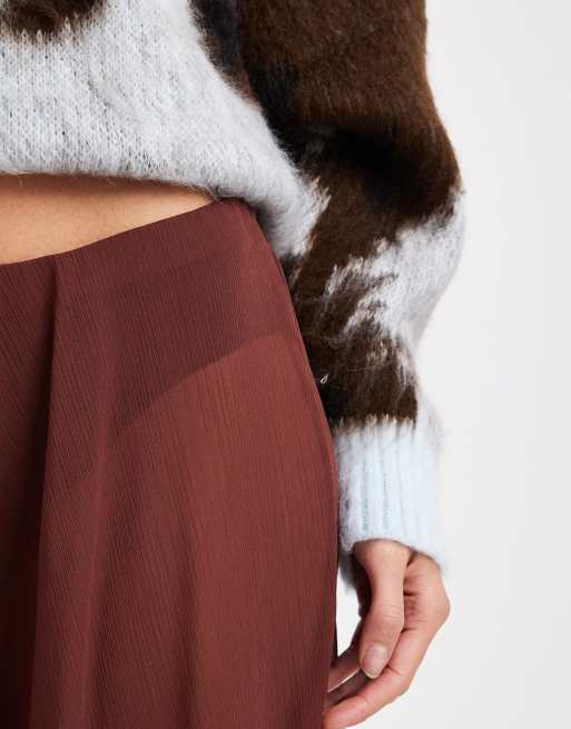 ASOS DESIGN - Wijde maxirok van chiffon in chocoladebruin, 3 van 5
