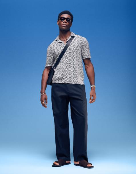 ASOS DESIGN - Wijde nette broek van linnenmix met plooien aan de voorkant in zwart - view 1