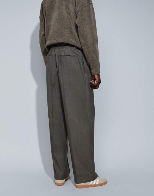 ASOS DESIGN wijde pantalon met dubbele plooien in bruin microruitje, 4 van 5