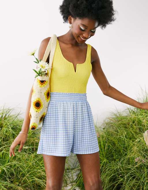 ASOS DESIGN - Wijde short met gingham ruit in blauw