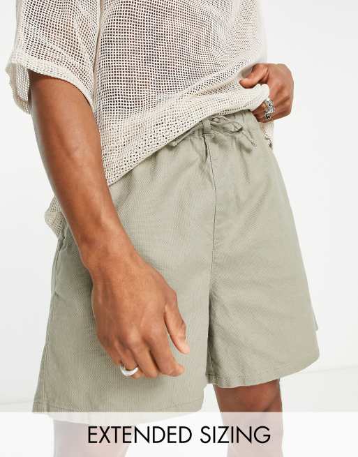 ASOS DESIGN - Wijde short van linnenmix met plat gestikte plooitjes in licht kaki