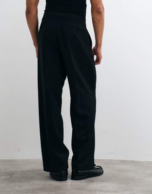 ASOS DESIGN - Wijde smokingpantalon met bies aan de zijkant in zwart, 4 van 5