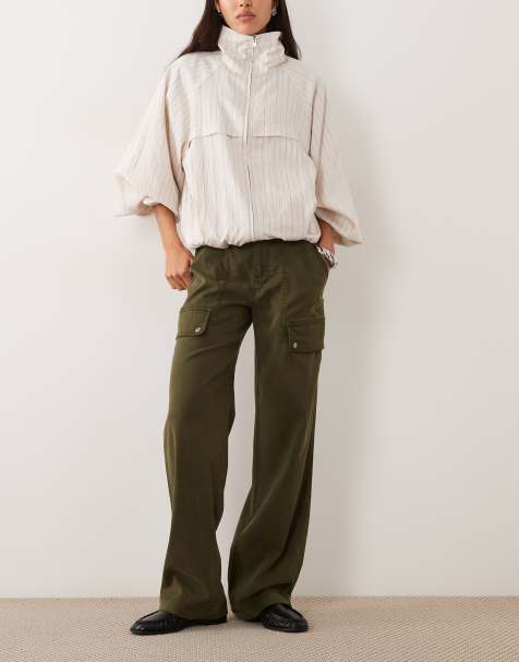 ASOS DESIGN wijde utility cargobroek in gewassen kaki - view 1