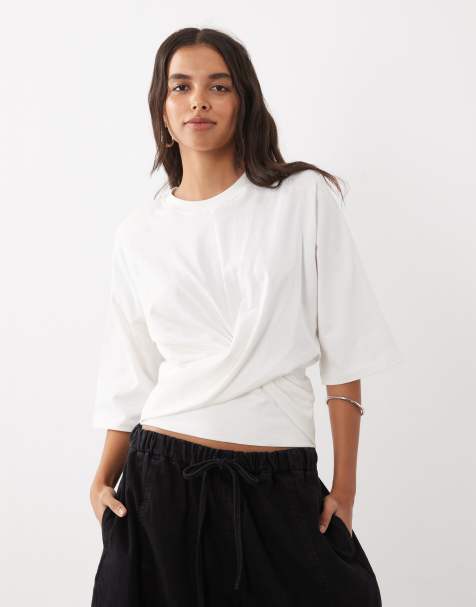 ASOS DESIGN wikkel T-shirt met gedraaide voorkant in wit - view 1