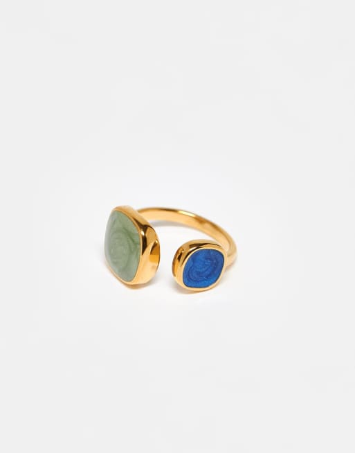 ASOS DESIGN - Wikkelring van roestvrij staal met imitatie halfedelstenen in goudkleur, 3 van 3