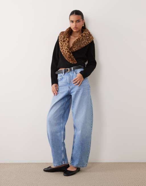 ASOS DESIGN wikkelvest met sjaalkraag van leopard faux-fur in zwart, 2 van 4