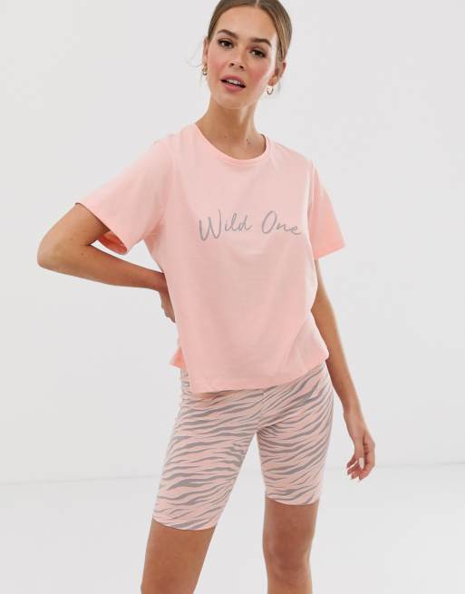 ASOS DESIGN wild one t shirt and legging short pyjama set ASOS