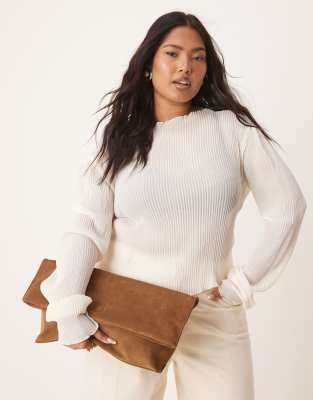 ASOS DESIGN - Wildleder-Clutch in dunklem Hellbraun mit Rolltop-Verschluss