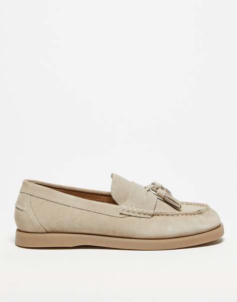 ASOS DESIGN – Wildleder-Slipper in Steinbeige mit Quasten - view 1