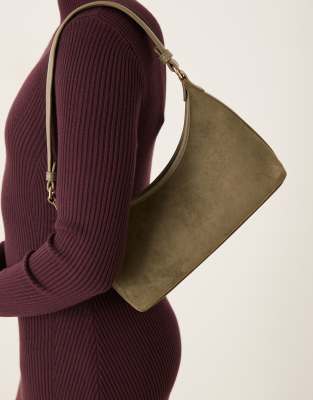 ASOS DESIGN - Wildlederimitat-Schultertasche in Mittelgrün im Stil der 90er