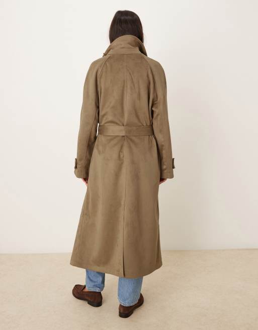 ASOS DESIGN – Wildlederimitat-Trenchcoat in Steinbeige mit Trichterkragen, 3 von 4