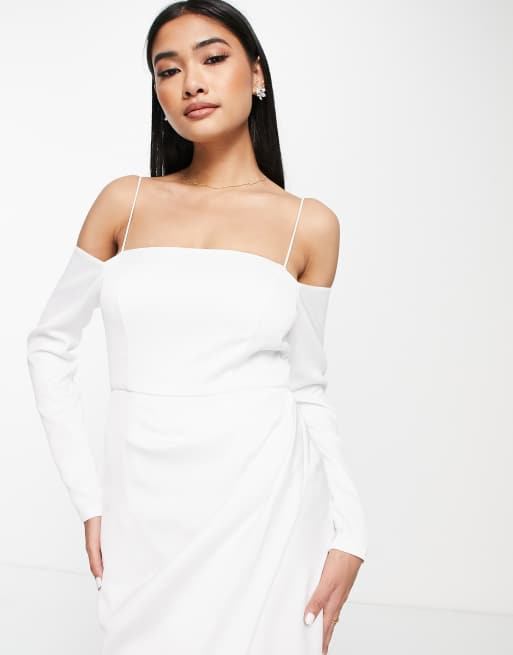 Off-the-Shoulder Draped Glitter Knit Sheath