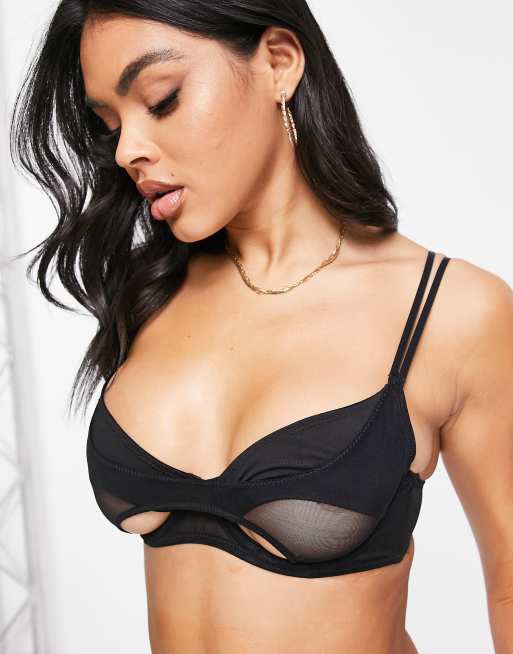 ASOS DESIGN Willow microfiber and mesh underwired bra in black