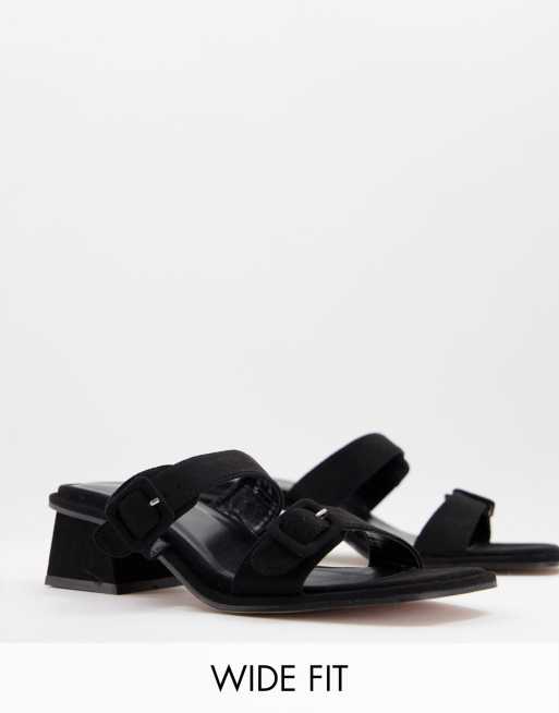 ASOS DESIGN - Willow - Sabot con tacco neri a pianta larga con fibbie