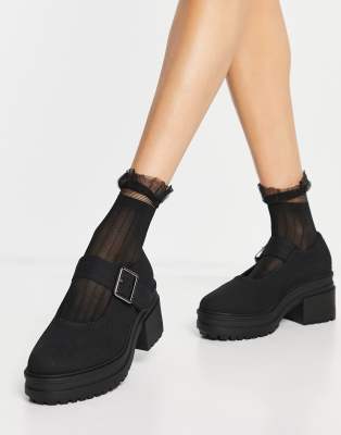 ASOS DESIGN - Wilson - Mary-Jane schoenen met brede pasvorm, dikke zool en  halfhoge hak in zwart | ASOS