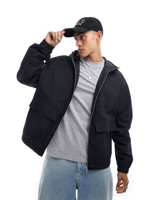 FhyzicsShops DESIGN windbreaker jacket with hood in black