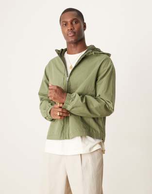 Asos Design Windbreaker Jacket With Hood In Green