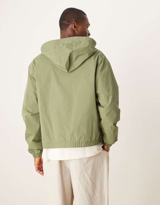 ASOS DESIGN windbreaker jacket with hood in khaki