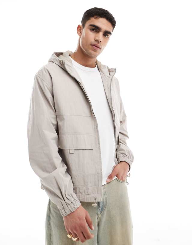 ASOS DESIGN - windbreaker jacket with hood in stone