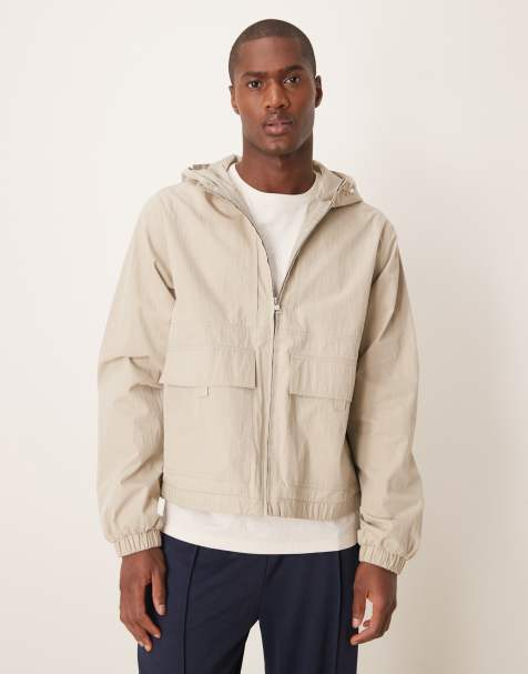 ASOS DESIGN windbreaker jacket with hood in stone - view 1